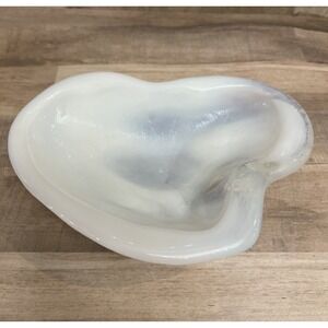 Blenko Art Glass Ashtray #966 Thick White Opalescent Trinket Dish Textured 1960s
